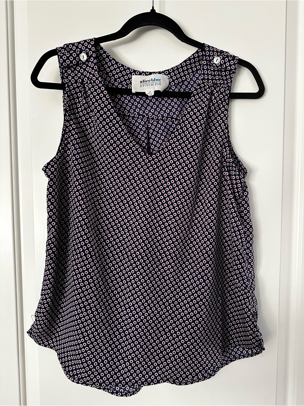 Alice Blue Navy and White Printed Sleeveless V-Neck Camisole